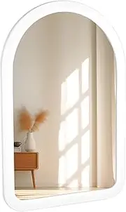 Arched Mirror 24 x 36 Inch,White Wood Rustic Bathroom Tempered Wall Mirror with Wood Frame,Round Corner Arch Farmhouse Wooden Vanity Mirror for Living Room,Entryway or Bedroom