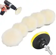 Linkstyle 7PCS 3in Wool Polishing Buffing Pad, with Hook and Loop Back, for Drill Buffer Attachment with M10 Drill Adapter, Car Buffer Polisher Kit