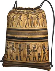 Egypt Hieroglyphics Print Drawstring Backpack Gym Bags Sports Bags With Zipper Pocket For Travel Beach, Black, One Size