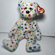 TY Beanie Baby "Ty 2K" Confetti Bear Retired RARE 1999 PE Pellets w/ Tag Errors