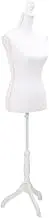 vidaXL Adjustable Female Mannequin Torso Dress Form Display w/ Solid Wood Tripod Stand, White Polyester Fabric Bust for Fashion Design