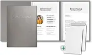Pack of 10 3-Part Application Folders Grey in Finest Leather Structure Includes 10 Envelopes in White with 2 Spine Bars and High-Quality Embossing Bewerbung Direct from The Manufacturer Stratag