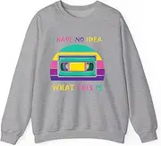 [Generic] 80's Nostalgia Cassette Tape Retro 80s Music Lover Sweatshirt for Adults Crew Neck Long Sleeve Pullover