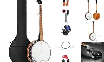 5 String Banjo Remo Head Closed Solid Back with beginner Kit, Tuner, 38 Inch