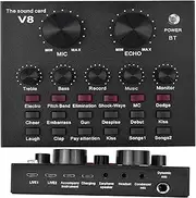 Powerpak V8 Portable Audio Mixer Interface, Bluetooth Sound Card for Live Streaming, Recording, Podcast,Voice Change/Karaoke/Gaming/Singing with Sound Effects, 3.5mm Mic Jack for Guitar