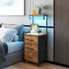 3 Drawer Bedside Table LED Nightstand Bed Side Night Lamp Stand End Cabinet
