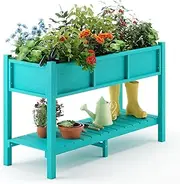 Ohana Avenue Raised Garden Bed, Poly Elevated Planter Box with Legs and Storage Shelf, Weather Resistant, Standing Growing Bed Herb Planter for Vegetable, Outdoor