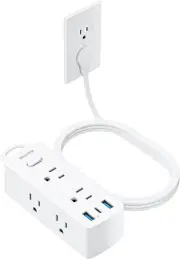 Ultra Thin Flat Plug Power Strip, 6Ft Extension Cord, 6 Outlets, 3 USB Ports