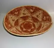 Tribal Pictorial Hand Woven Grass 16” Round Wall Art Basket Bowl