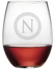 Susquehanna Glass Monogrammed Set of Four 21oz Greek Stemless Glass Monogrammedes, (A-Z)