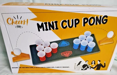Mini Cup Pong Includes Game Board, 6 Red Cups, 6 Blue Cups, 2 Balls, 2 Launchers
