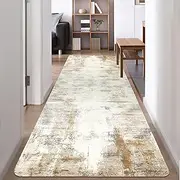 Famibay Rug Runner 80 x 300 cm Beige Rug Runner Hallway Washable Non-Slip Kitchen Rug Runner Hallway Runner Long Kitchen Runner Modern for Hallway Kitchen Bedroom Living Room