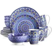 Mandala 16-piece Brilliant Intricate Blue Pattern Dinnerware Set Service for 4