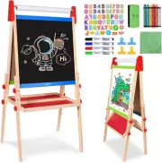 Easel for Kids Easel, Wooden Easel Whiteboard & Chalkboard Easel, Foldable Heigh
