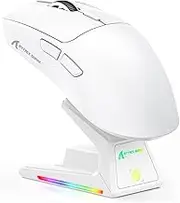 ATTACK SHARK X1 Superlight Wireless Gaming Mouse with RGB Magnetic Charging Dock, BT/2.4G/USB-C Wired Gaming Mouse, PAW3395PRO Sensor, 40000DPI, Office Mice for PC, Mac, PS5, Xbox - White