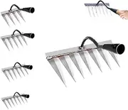 Heavy Duty Iron Garden Rake – 4/5/6/7 Toothed Steel Weed Puller for Lawn Dethatching & Soil Loosening(7 Tines)