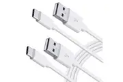 2 Pack 2m Long Data Transfer Charger Charging USB Type C Phone Tablet Cable Cord Bulk White TPE Plastic