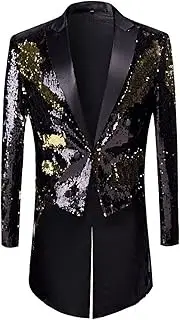 [Maiyifu-GJ] Men Stylish Sequins Tailcoat Shiny Sequin One Button Party Tuxedo Casual Luxury Banquet Prom Suit Jacket Costume