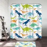 Worn Multi Colored Dinosaurs Shower Curtain