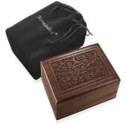 Rosewood Hand-Carved Floral Wood Memorial Cremation Box with Velvet Bag - Medium
