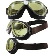 Nannini TT Hand-Sewn 4V Brown Leather Goggles Chrome Frames Yellow Anti-Fog LenS