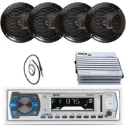 Pyle PLMRB29W 1-DIN Bluetooth MP3 Receiver, 4x 6.5" 150W Max Speakers, Amplifier