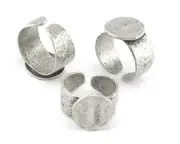 Signet Ring Hammered Adjustable Blank - Antique Silver Plated Brass 5010