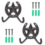 Pack of 2 Cast Iron Lucky Horseshoe Wall Mounted Hook Heavy Duty Rustic Count...