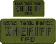 USSS TASK FORCESHERIFF T F O EMB PATCH 4.75X11 AND 3X6 HOOK ON BACK BLACK ON OD
