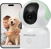 AKINGUAR - 2K Home Security Camera, 360° Security Cameras with Motion Detection and One-Touch Call, Color Night Vision, Compatible with Alexa, Green