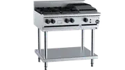 B+S Black Combination Four Open Burners & 300mm Char Broiler Natural Gas