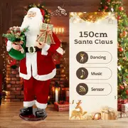 150cm Santa Claus Figure Christmas Decor Gift Eve Boxes Music Display Animated Rocking Dancing Singing Figurine House Office Doorway