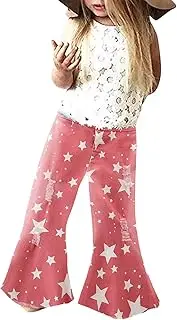 [Generic] Baby Girl Pants Outfits Bottom Baby 16Y Toddler Ripped Flare Printed for Kids Bell Trousers Jeans Ruffle Girls Denim Pants Girls Pants Leggings are Pants Shirt