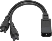 Single IEC 320 C14 Male to Dual C5 Female Power Y Splitter Adapter Cable Cord, 10A 1 in 2 Out C14 to Dual C5 Y Splitter Power Plug Cord for LCD Monitor Desk Lamp, 32cm