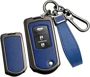 TECART Folding Car Key Case Key Cover Zinc Alloy Leather Keychain fit for it for Mazda 2 3 5 6 CX5 CX7 CX9 RX8 M6 MX5 Key Shell Protection Covers 2 3 Buttons Key Fob Holder Cover Keyring Black-Blue