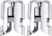 [OWO] Champagne Bottle Stoppers Stainless Steel, Reusable Champagne Cork & Saver Stopper, Leak Proof Prosecco & Sparkling Wine Plug, Bubble Retention Protection（Silver, 2 Pack）