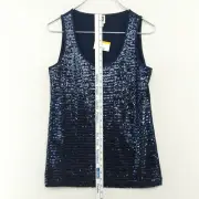 NWT Women's Anne Klein Size S (33" Chest and Waist) STRETCHY Blue Sequin Top