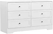 Artiss Chest of Drawers with 6 Drawer, Oak Wood Dresser Tallboy Storage Cabinet Board Side Tables Desk, Floor Stand Nightstand Cabinets, Bedroom Living Room Home Furniture White