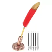 Red Feather Ballpoint Pens, Writing Pens with 5pcs Refill, Red Bronze