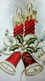 White 70x70" Square Christmas Polyester Embroidered Tablecloth 6 Napkins