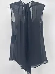 NWT Prada Sleeveless Black Chiffon Neck Tie Overlay Top Silk Tank IT 40 US 4