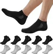 [Falechay] 10 Pairs of Trainer Socks Men Women Sports Socks Short Breathable Trainer Socks Cotton Half Socks Unisex, 5 x black and 5 x grey, 10-12 US