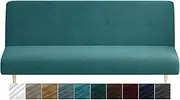 XINEAGE Velvet Futon Cover High Stretch Armless Couch Covers Spandex Fabric Sofa Bed Slipcover Anti Slip Furniture Protector with Elastic Bottom Machine Washable (Futon, Peacock Blue)