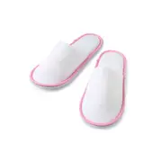 100 X Pink Piping White Velour Closed Toe Hotel Slipper 28cm