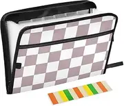 Brown Plaid Textured Pattern Expandable File Organizer 13 Pockets A4 Letter Size Hanging File Folder with Zipper Closure Multi Pocket Folder for Business