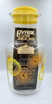 Vintage Pyrex Juice Jug w/ Original Lid Citrus Design 2-liter 72 Oz 1970's NOS!