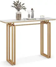 Giantex 110cm Console Table, Faux Marble Sofa Table w/Sturdy Metal Legs, Adjustable Feet, Modern Entryway Table, Perfect for Foyer, Living Room, Hallway (Gold)
