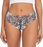 [RPLIFE] Tree Women Breathable Briefs Red and Black Leaves Pattern Spandex Underwear Black Tree Red Leaves Small