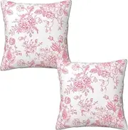 Pink and White Floral Throw Pillow Covers 16x16 Set of 2, Vintage Chinoiserie Flower Pillow Covers Outdoor Decorative Pillow Case for Couch Bed Sofa Cushion Home Decor
