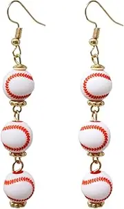 [Honbay] 1 Pair of Wooden Baseball Beads Dangle Drop Earrings Sports Ball Baseball Earrings Sport Party Accessories, Medium, Wood, No Gemstone